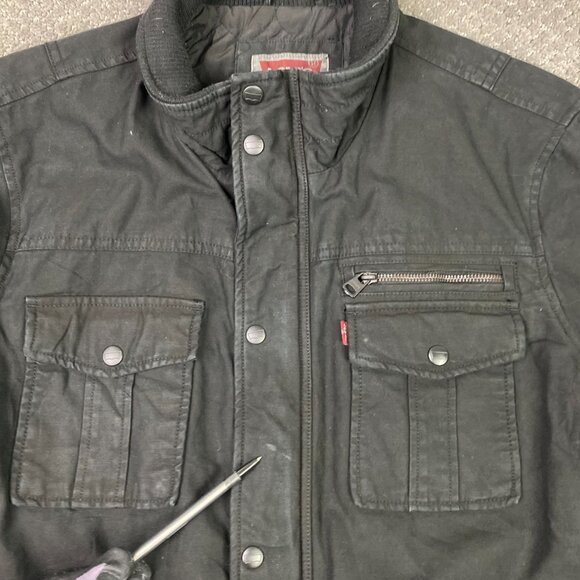 Levi's Jacket Mens Large Black Military Field Canvas Cotton 2 Pocket Quilt Lined - Picture 6 of 16